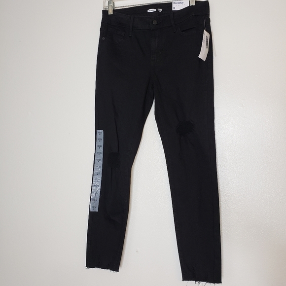 NEW Old Navy Rockstar Super Skinny Jeans Black Knees Distressed Womens Summer - Picture 9 of 16